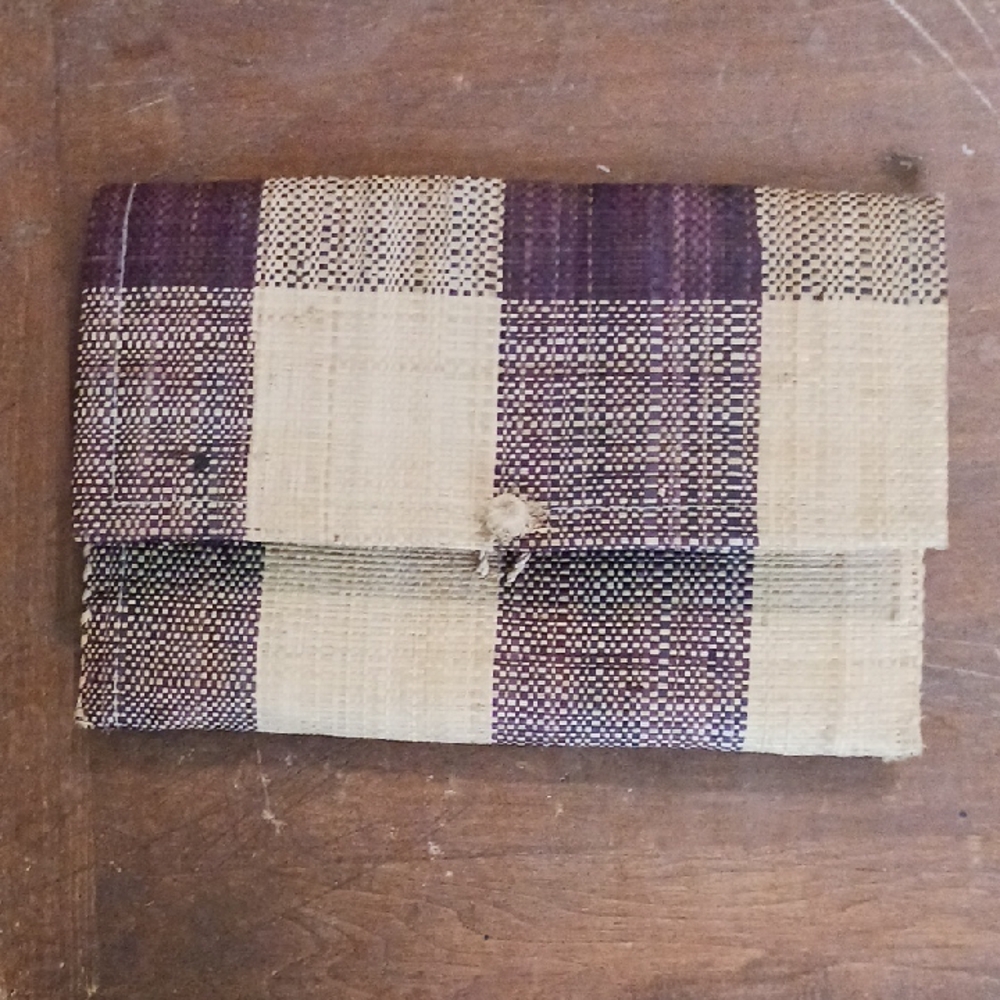 Source Unknown Woven Check Clutch in Natural and Deep Plum